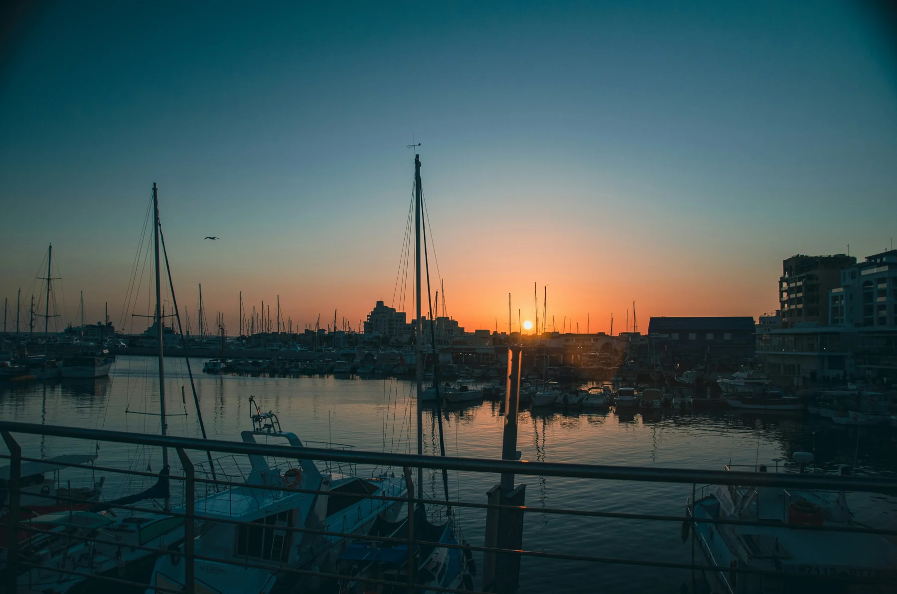 Sailboats in Limassol harbor at sunset, Cyprus